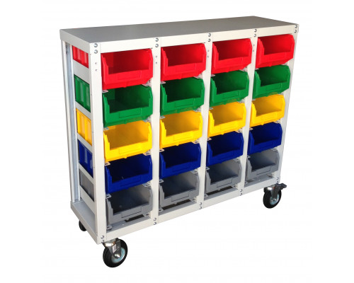 Стеллаж с направляющими мобильный, односторонний, Стелла-техник V3-20-125-И 20 ячеек, грузоподъемность 350кг