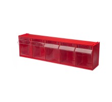 Короб откидной Стелла-техник F-600-5 , 600х140х168мм, 5 ячеек, красный, прозрачный