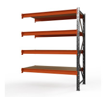 Секция приставная стеллажа металлического Оптима, 3500x1530x785 мм. Ярусы: 4 шт. фанера