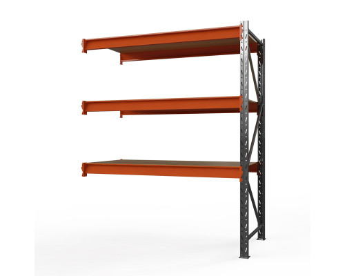Секция приставная стеллажа металлического Оптима, 2000x2500x785 мм. Ярусы: 3 шт. фанера