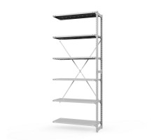 Секция приставная стеллажа металлического ТСУ Универсал, 3000x760x800 мм. Полки: метал. перф. усил. 6 шт.